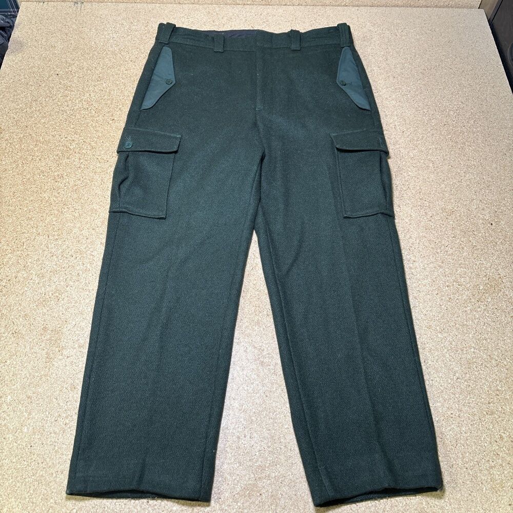 Vintage Woolrich Wool Pants Mens 36 Green Cargo Pockets Outdoor Hunting 80s USA